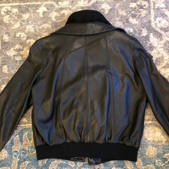 Black Leather Jacket with Oversized Moto Collar - Picture 3 of 8